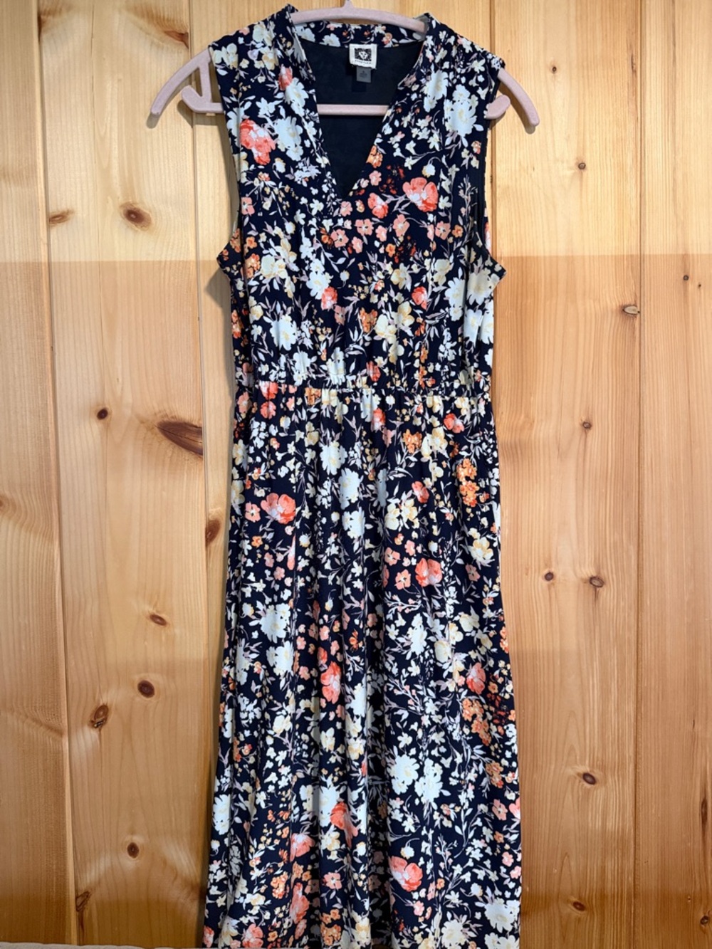 Anne Klein Navy Sleeveless Floral Maxi Dress
